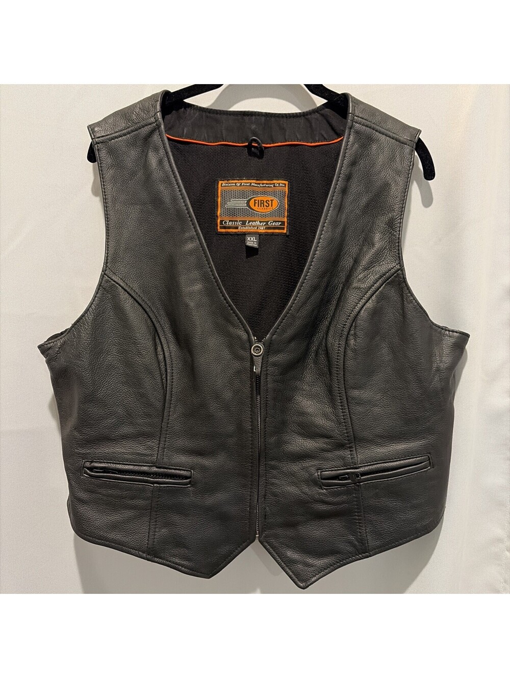 FIRST Classics Men’s XXL Black Full Grain Leather Motorcycle Biker Vest
